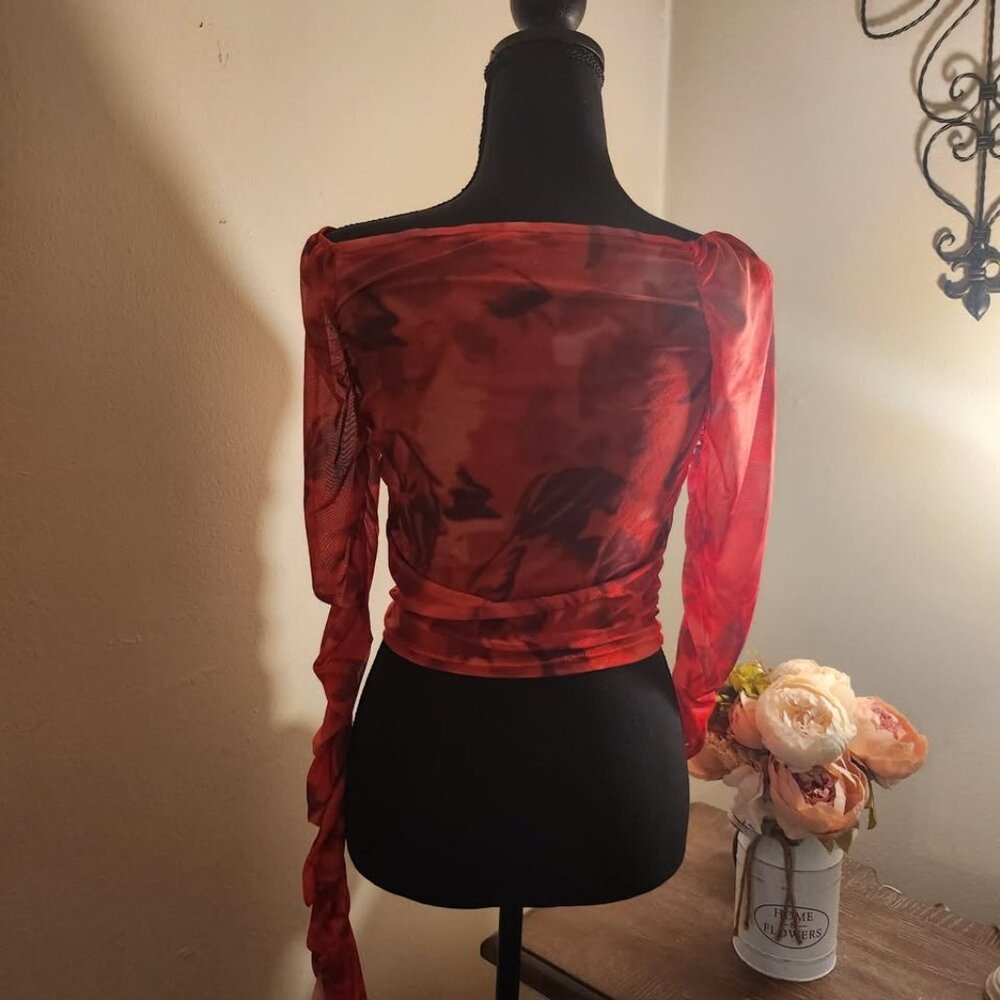 Vibrant Red Ruched Off-Shoulder Top - Picture 3 of 4